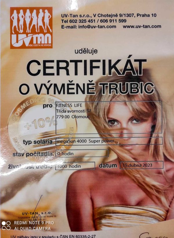 Certifikát výměny trubic